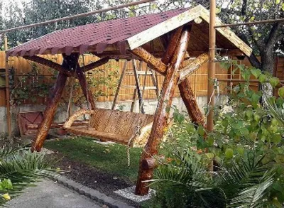 Produktbild von Casa Padrino Garten Schaukel Rustikal überdacht Hollywood Schaukel Mod S1 - Eiche Massivholz - Echtholz Massiv