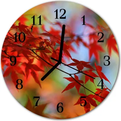 Produktbild von Glasuhr Wanduhr Küchenuhr Echt-Glas 30fi cm Ahorn Blätter rot