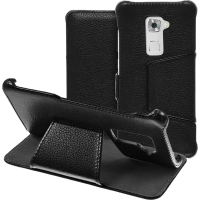 Produktbild von PhoneNatic Echt-Lederhülle kompatibel mit Huawei Mate S - Leder-Case schwarz + Glasfolie
