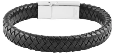 Produktbild von Akzent Echtlederarmband, geflochten, Edelstahlmagnetschließe, schwarz