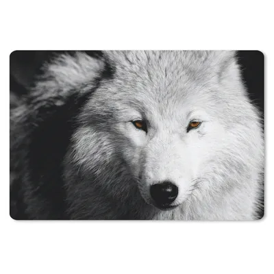 Produktbild von MuchoWow® Mauspad Mousepad In der Nähe Ansicht Wolf in Schwarz und Weiß 27x18 cm - Mousepads - Maus Mat - Pad - Mausunterlage - Büroartikel - Desk Matten