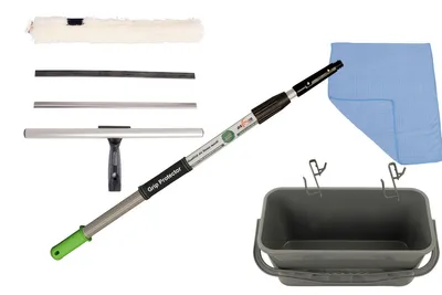Produktbild von Axis Line 1,25m Teleskop Fensterputzer Set mit 25/30cm Kombi Fensterwischer & Eimer