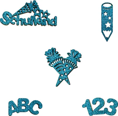 Produktbild von Oblique Unique Schulkind Holz Konfetti Glitzernd mit 123 ABC Stift Zuckertüte Motiv für Schuleinführung Einschulung Tischdeko - türkis