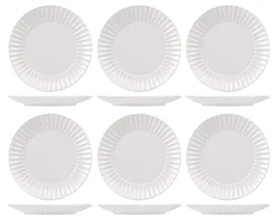 Produktbild von H&H Set mit 6 flachen Tellern in weißem Lotusmuster, 27 cm