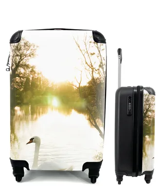 Produktbild von MuchoWow® Koffer Handgepäck Trolley Rollkoffer Kleine Reisekoffer mit 4 Rollen - Schwan - Sonne - Natur - Cabin Size < 55x40x23 cm & 55x40x20 cm - Fotokoffer - Kabinenkoffer - Boardgepäck - Reise-Box - Reisekoffer - Reisegepäck - Koffer mit Bild - Trolley für Kinder