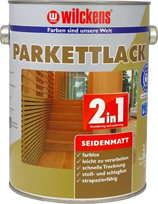 A can of Wilckens Parkettlack 2in1 seidenmatt.