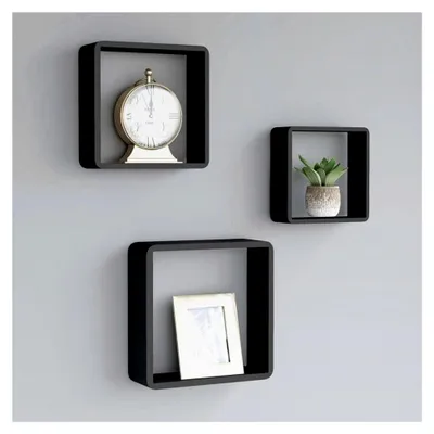 Produktbild von Wandregal Würfelregal, MDF, Schwarz, 3 Stück