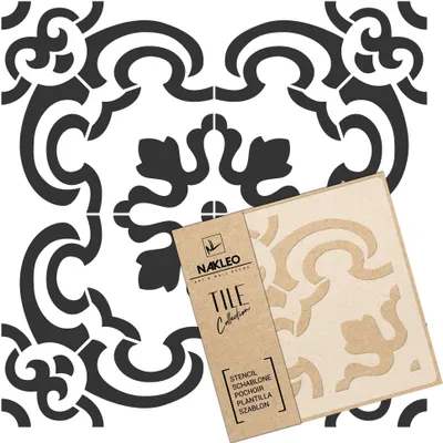 Produktbild von Tile Fliesen Schablone zum Malen 30x30 cm, Enna Spanische Maurische Blume Marokkanisch, Kunststoff Wiederverwendbare Bodenschablone DIY