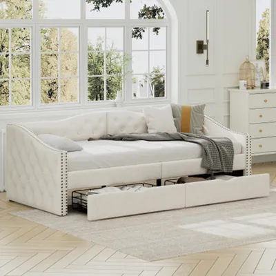 Produktbild von Sofabett, Tagesbett, Einzel-Tagesbett mit Schubladen, großer Stauraum, Beige 90*200cm