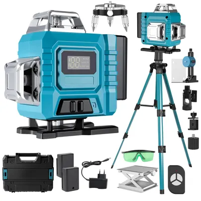 Produktbild von 4D Laser Wasserwaage 16 Linien - Selbstnivellierender Kreuzlinienlaser - 360° Rundum - 3° Selbstnivellierung - Hohe Präzision Bau-Laser - Mit 1 m Stativ - Blau