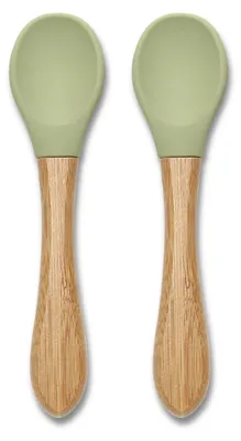 Produktbild von Lorelli Silicone Spoons with Bamboo 2er Set – Babylöffel 6+ Monate, weicher Silikonkopf, Bambusgriff, ergonomisch, sanft zum Zahnfleisch