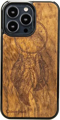 Imagen del producto de Funda de madera para iPhone 13 Pro, diseño "Dreamcatcher" en madera de imbuia