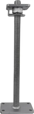 A metal post support with a threaded rod and base plate, isolated on a white background.
