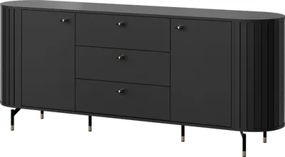 Produktbild von MIRJAN24 Sideboard Zante 190 2D3S 04, Kommode mit zwei Drehtüren und drei Schubladen, Griffe und Füße aus Stahl (Farbe: Schwarz)