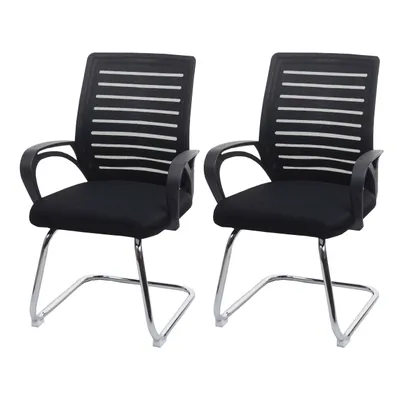 Produktbild von 2er-Set Konferenzstuhl HWC-K51, Besucherstuhl Freischwinger, 150kg belastbar Stoff/Textil  schwarz