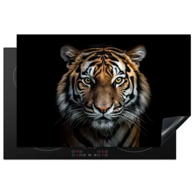 Produktbild von KitchenYeah© Herdabdeckplatte Tiger - Tiere - Schwarz - Porträt , 80x52cm, Küche Deko, Glaskeramikkochfeld Herdabdeckung, Abdeckplatte fùr Kochfeld