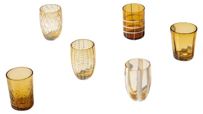 Immagine prodotto di Zafferano Melting Pot Set 6 Bicchieri Monocolore - Ambra - Vetro Soffiato a Mano, 32 cl - Tumbler Artigianali per Acqua e Cocktail