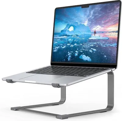 Produktbild von Famanu Laptopständer für Schreibtisch, stabiler Metallcomputer-Halter, ergonomische Erhöhung für 12 bis 17,3 Zoll Notebooks, Grau