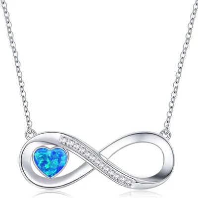 Productafbeelding van Halsketting voor dames met een oneindigheids-hartbedel, zilver 925, met opaal, 45+5 cm
