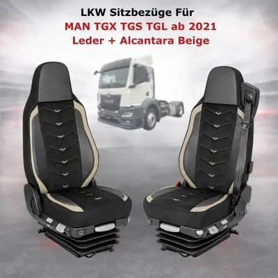 Immagine prodotto di Coprisedili per camion 1+1, in pelle e Alcantara, per modelli MAN TGX, TGS, TGL dal 2021 in poi - Colore: beige