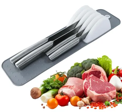 Imagen del producto de Organizador de utensilios de cocina con 5 compartimentos, base antideslizante y soporte universal para bloques de cuchillos