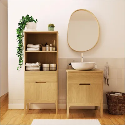 Image de Meuble + vasque + robinet + miroir + colonne ALASKA
