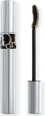 A mascara tube and wand are displayed against a white background.