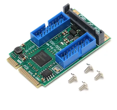 Zdjęcie produktu dla Karta rozszerzeń MINI PCIe do USB 3.0 do montażu z przodu obudowy, kompatybilna z systemami Windows XP/2003/Vista/Win7/Win8/Win10/2003 oraz Linux (podwójne złącze 19-pinowe – 10313)