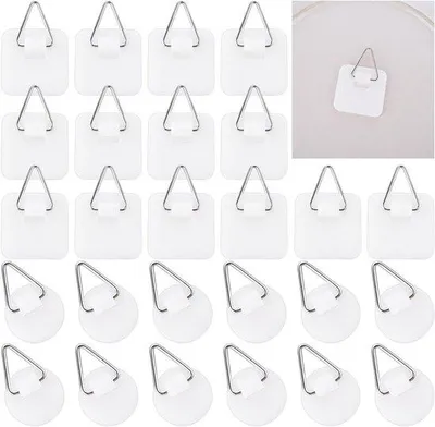 Produktbild von 30 Stück unsichtbare Selbstkleb-Tafelhalter | Fotohalter ohne Schrauben | Wanddekoration Halter für Küche und Badezimmer | Set aus runden und quadratischen Haltern