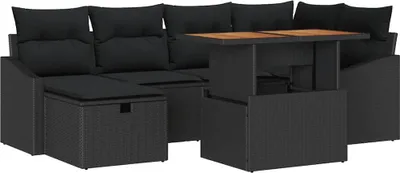 Immagine prodotto di vidaXL Set di divani da giardino 7 pezzi in polirattan nero