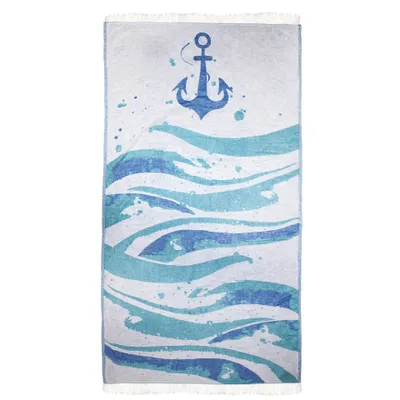 Produktbild von ANEMOSS Türkisches Peshtemal mit Wellenmuster, 100% Baumwolle, frei von Mikrofaser, Synthetik und Polyester, Weich, Schnell Trocknend, Vielseitig Einsetzbar für Strand, Pool und Bad, 100x180 cm