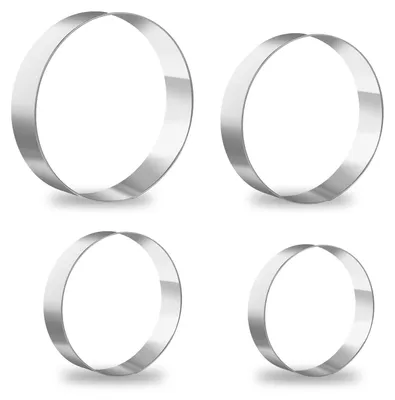 Produktbild von Runde Ausstechformen, 4 Stück. Runde Ausstechformen in 4 Größen. Runde Ausstechformen aus Edelstahl für Gebäck, Fondant, Kuchen, Backzubehör und Küchenaccessoires für DIY-Projekte.
