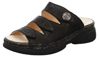 Produktbild von Think! Pantolette Cambio Leder mit Zierknopf, wechselbarem Kork-Tieffußbett, rutschhemmender Sohle, Gr. 38