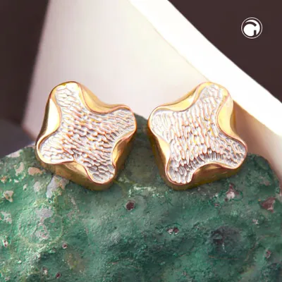 Produktbild von Clip Ohrring ca.27x29mm Kreuz bicolor weiß und goldfarben glänzend Kunststoff