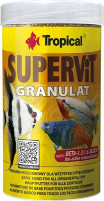 A product shot of a container of fish food.
