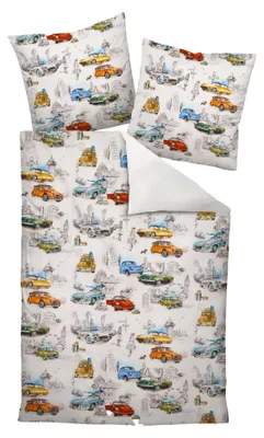 Produktbild von Janine Modern Art Mako Satin Bettwäsche - Oldtimer, weißer Hintergrund 135 x 200 cm Oldtimer