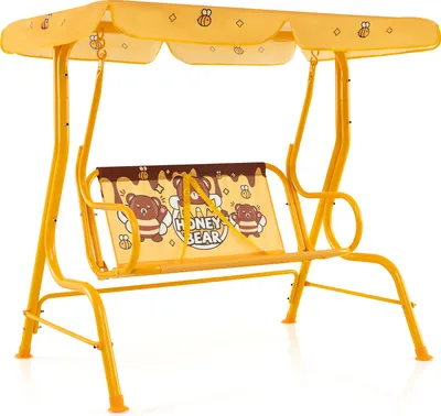 Produktbild von COSTWAY Kinder Hollywoodschaukel, 2-Sitzer Kinderschaukel mit verstellbarem Sonnendach & Sicherheitsgurten, Gartenschaukel für Kinder Gelb