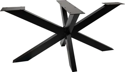 A black metal table base with a spider-like design, photographed against a white background.