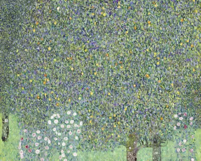 Obrázok produktu pre Plakát 50x40cm Ružové kríky pod stromami, Klimt Vintage