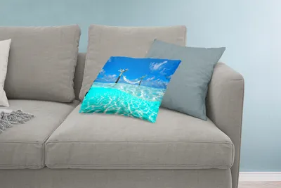 Produktbild von MuchoWow® Zierkissen Sofakissen Wohnzimmer Dekokissen 60x40 cm Sommer - Meer - Hängematte - Kopfkissen - Polster mit Foto