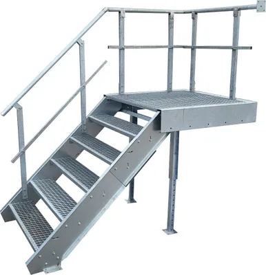 Produktbild von 5 Stufen + Podest Stahltreppe mit Geländer links / Stufenbreite 100cm / Geschosshöhe 90-120cm