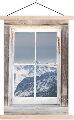 Produktbild von MuchoWow® Textilposter Durchschaubar - Holz - Berge 40x60 cm mit holzfarbenen Rahmen - Poster