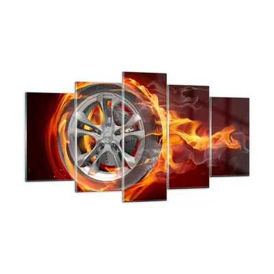 Produktbild von Bilder auf glas - Rad Flammen Felge - 160x85cm - Glasbilder - Wandbilder - Kunstdruck - zum Aufhängen bereit - Wanddekoration aus Glas - Glas Bilder - Wandbild auf Glas - 5 Teile - GEA160x85-0198