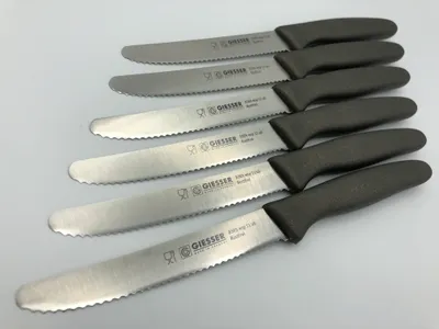 Produktbild von 6er Set Giesser Brötchenmesser Tomatenmesser Küchenmesser 3mm Wellenschliff Klinge 11cm - unknown brown
