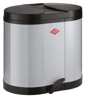 Image de WESCO, poubelle écologique modèle 170, couleur gris clair, capacité de 30 litres (2 x 15 litres), avec repose-pieds / compartimentage double / poubelle