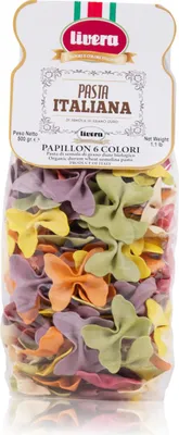 Produktbild von LIVERA - Papillon 6 Farben Hartweizengrieß Pasta, langsam getrocknet, italienisch, handgefertigt, Packung 1 x 500gr
