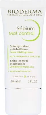 A product shot of a tube of Bioderma Sébium Mat Control moisturizer on a white background.