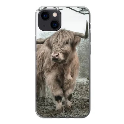 Produktbild von MuchoWow® Handyhülle Schutzhülle Hülle für iPhone 13 mini Schottischer Highlander - Wald - Nebel - Kuh - Tiere - Natur Silikon Softcase Handy Hülle - Softcase