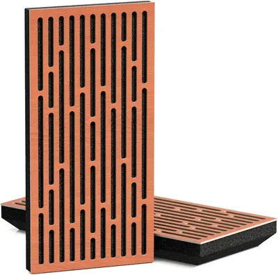 Immagine prodotto di Confezione da 4 – Pannelli acustici K1 a basso profilo, fonoassorbenti | 50x25 cm | Riflessione | Spessore: 33 mm | Colore: Noce
