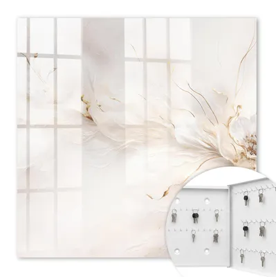 Produktbild von Metall Schlüsselkasten 30 x 30 cm - weißer Schlüsselschrank zur Wandmontage - wandhängende Schlüsselbox mit Tür - rechts öffnend - Schlüsselaufbewahrung für Flur - Büro - Arbeitszimmer - Werkstatt - Garage - Elegante Blume